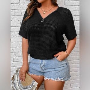 Mesh Raglan T-Shirt Short Sleeve Zip Neck 1X